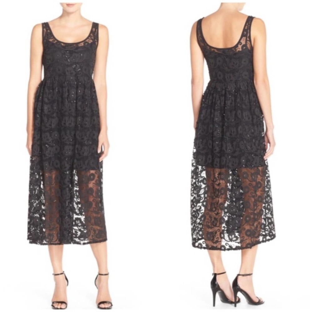 NWT French Connection Mesh Lace Embellished Midi Dress Size 0 Oversized
